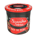 Canned pork pâté from Scandia Sibiu, part of conserve and muraturi collection, featuring smooth pork pâté in a jar.